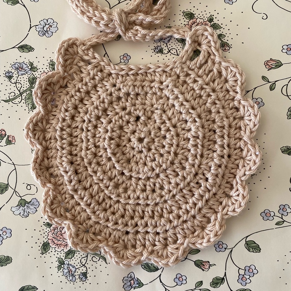 Crochet Baby Bib Scalloped Edge Heirloom Baby Shower Gift 100% Cotton Handmade